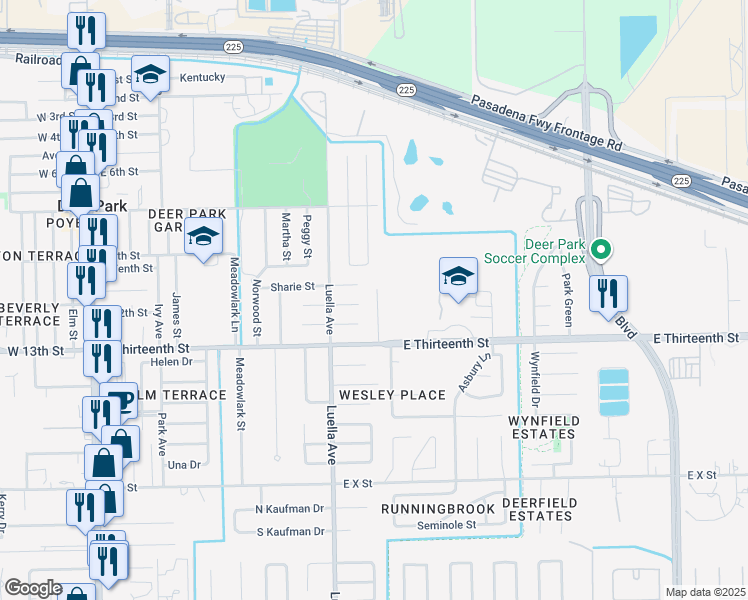 map of restaurants, bars, coffee shops, grocery stores, and more near 1128 Grace Street in Deer Park