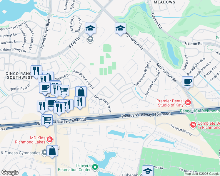 map of restaurants, bars, coffee shops, grocery stores, and more near 6201 Brookmall Drive in Katy