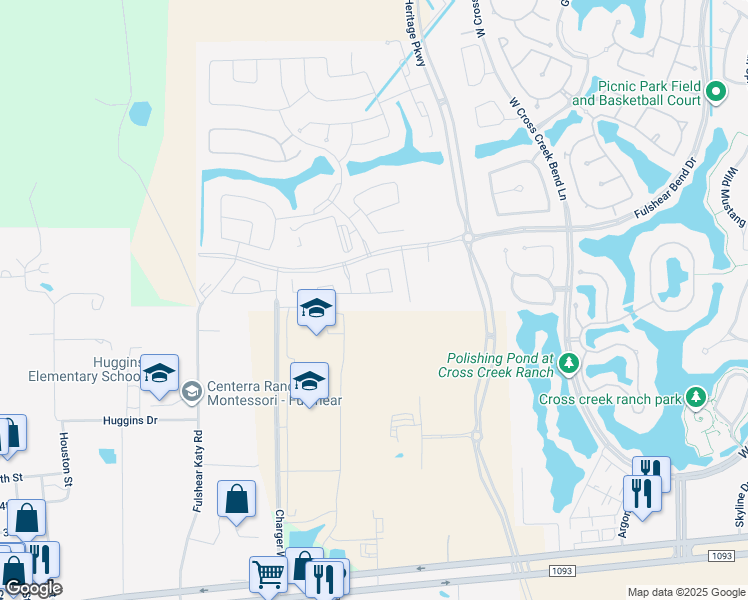 map of restaurants, bars, coffee shops, grocery stores, and more near Charger Way in Fulshear