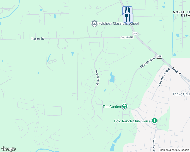 map of restaurants, bars, coffee shops, grocery stores, and more near 7535 Sunset Ridge Lane in Fulshear