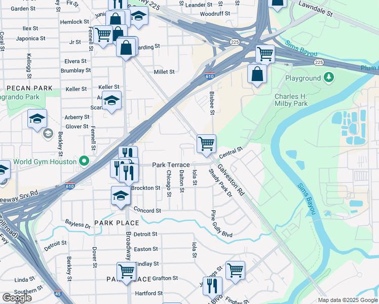 map of restaurants, bars, coffee shops, grocery stores, and more near 2707 Dalton Street in Houston