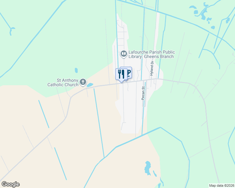 map of restaurants, bars, coffee shops, grocery stores, and more near 121 South Dominique Drive in Gheens