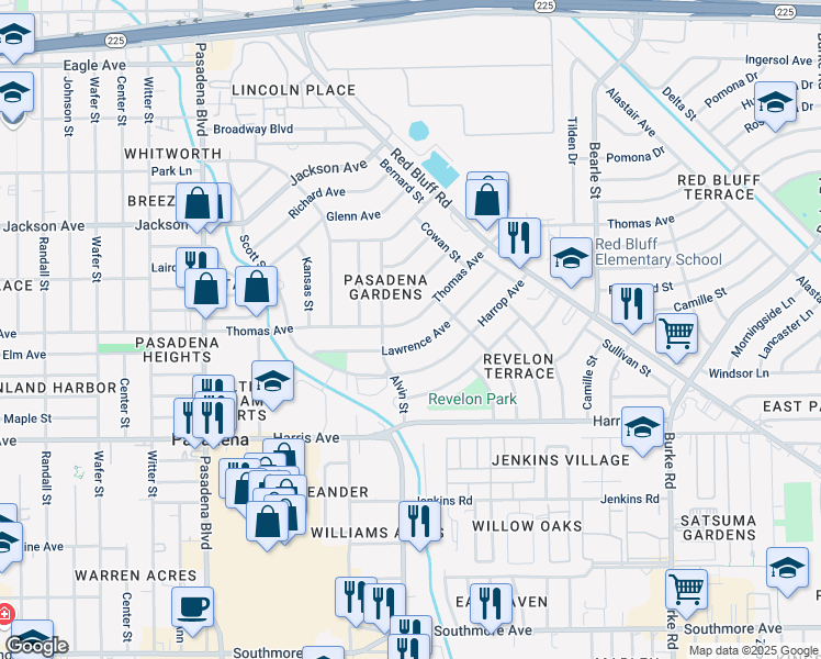 map of restaurants, bars, coffee shops, grocery stores, and more near 1413 Lawrence Avenue in Pasadena
