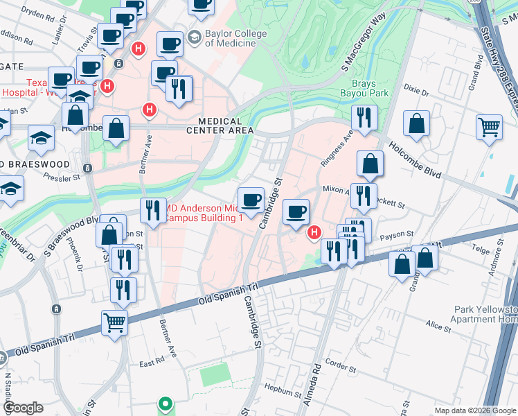 map of restaurants, bars, coffee shops, grocery stores, and more near 1927 Wyndale Street in Houston