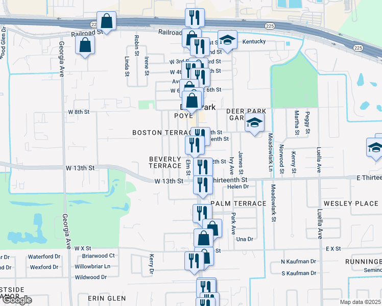 map of restaurants, bars, coffee shops, grocery stores, and more near 1114 Center Street in Deer Park