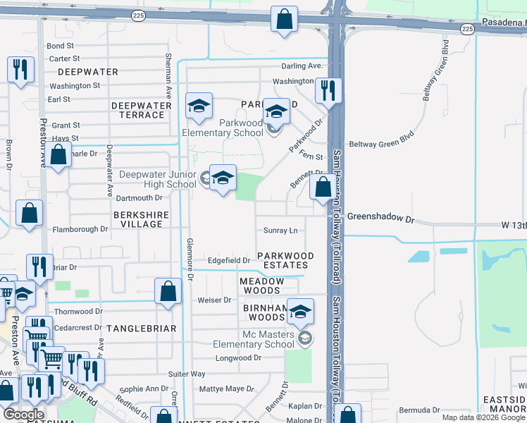 map of restaurants, bars, coffee shops, grocery stores, and more near 3702 Greenshadow Drive in Pasadena