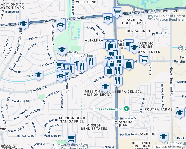 map of restaurants, bars, coffee shops, grocery stores, and more near 14815 El Grande Drive in Houston