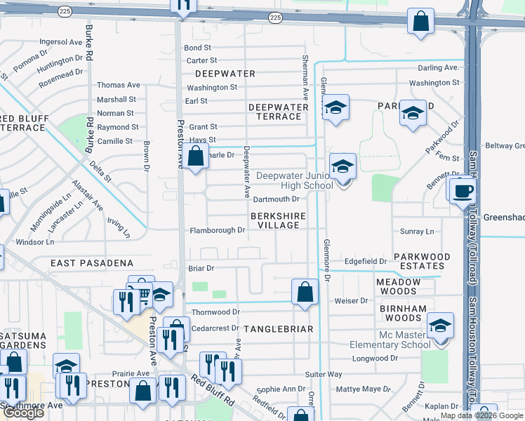 map of restaurants, bars, coffee shops, grocery stores, and more near 3210 Edmonton Drive in Pasadena