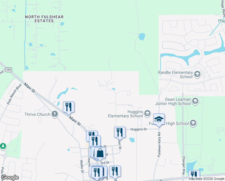 map of restaurants, bars, coffee shops, grocery stores, and more near 7603 Patterson Road in Fulshear