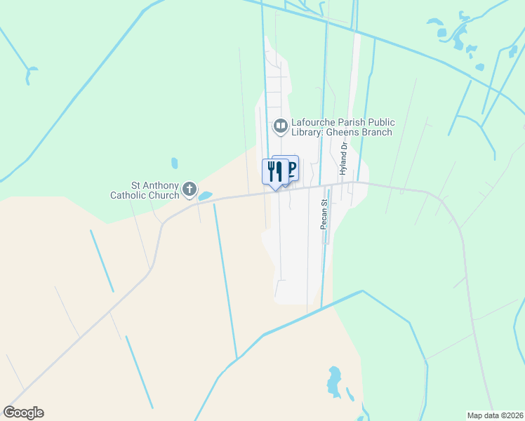 map of restaurants, bars, coffee shops, grocery stores, and more near 121 South Dominique Drive in Gheens