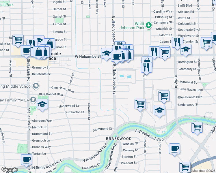 map of restaurants, bars, coffee shops, grocery stores, and more near 3302 Glen Haven Boulevard in Houston