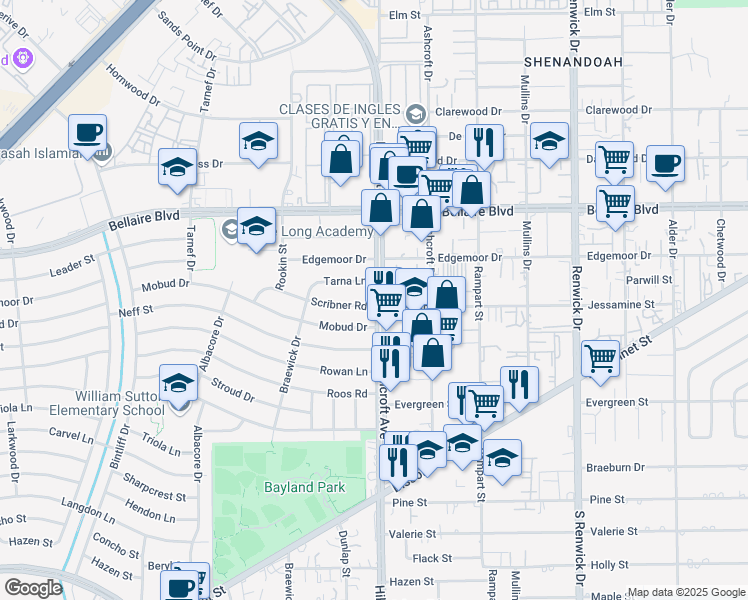 map of restaurants, bars, coffee shops, grocery stores, and more near in Houston