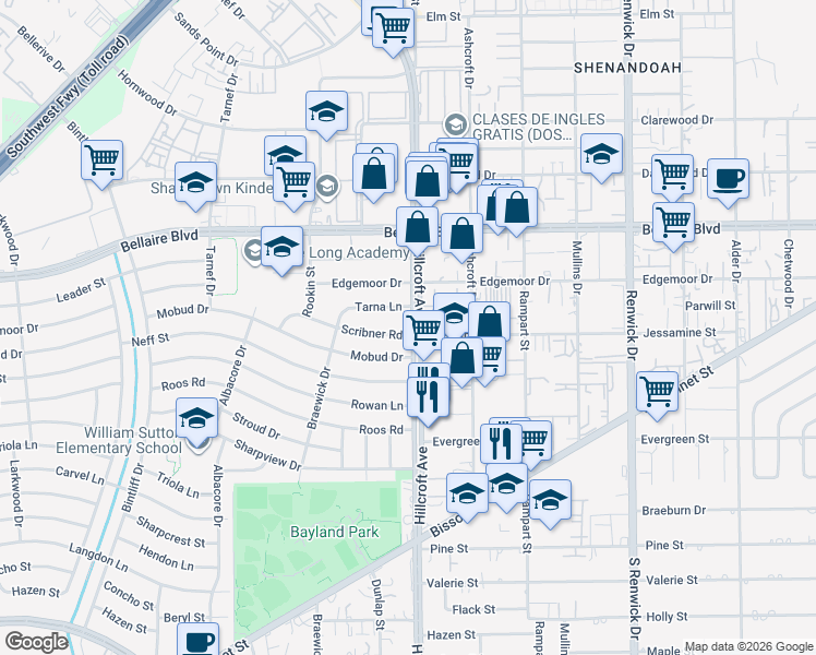 map of restaurants, bars, coffee shops, grocery stores, and more near in Houston