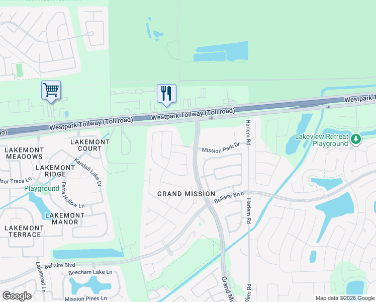 map of restaurants, bars, coffee shops, grocery stores, and more near 19307 Morning News Lane in Richmond