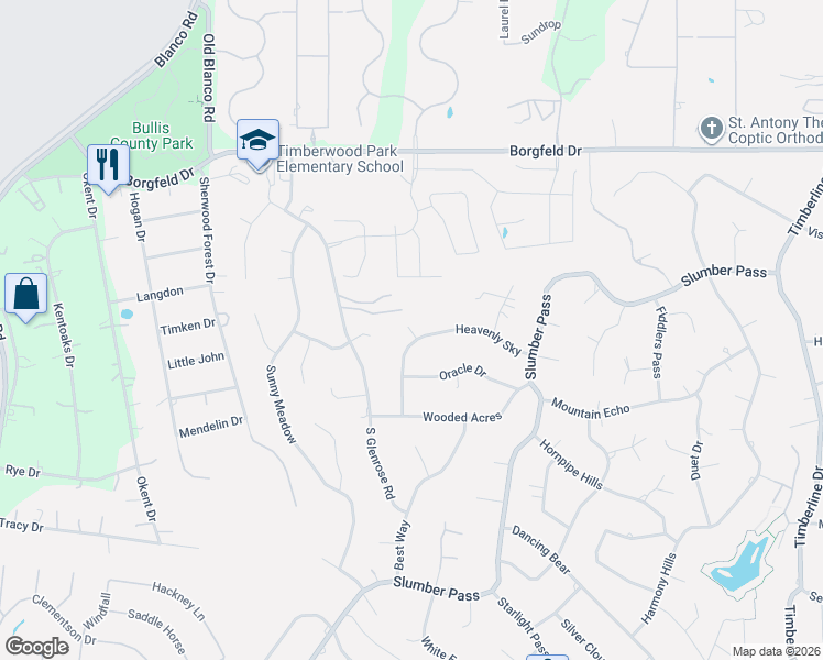 map of restaurants, bars, coffee shops, grocery stores, and more near 706 Heavenly Sky in San Antonio