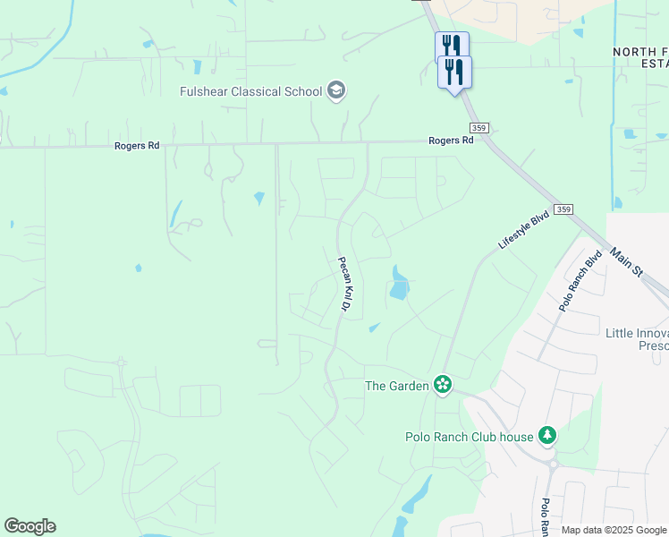 map of restaurants, bars, coffee shops, grocery stores, and more near 7535 Sunset Ridge Lane in Fulshear