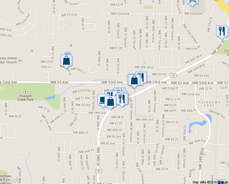 map of restaurants, bars, coffee shops, grocery stores, and more near 3145 Northwest 51st Place in Gainesville