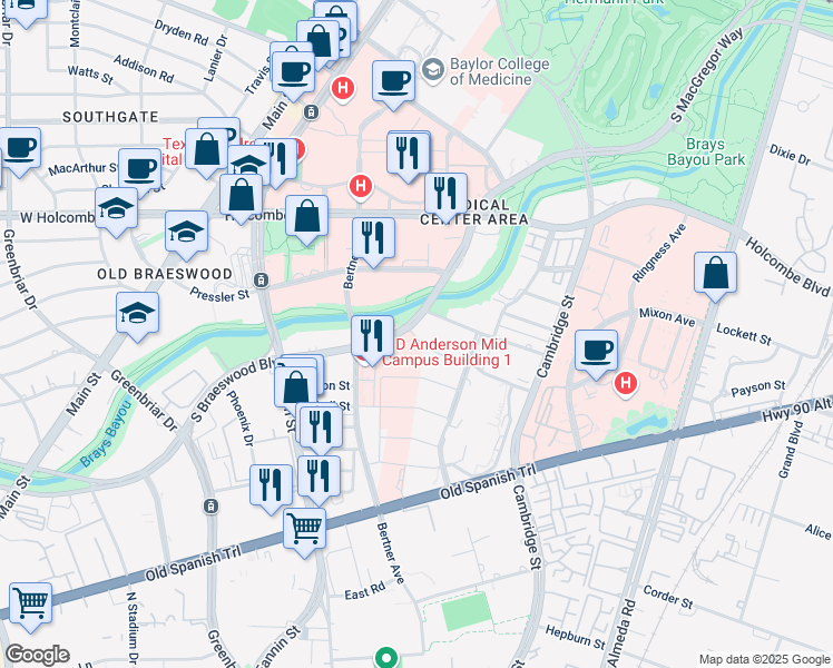 map of restaurants, bars, coffee shops, grocery stores, and more near William C Harvin in Houston