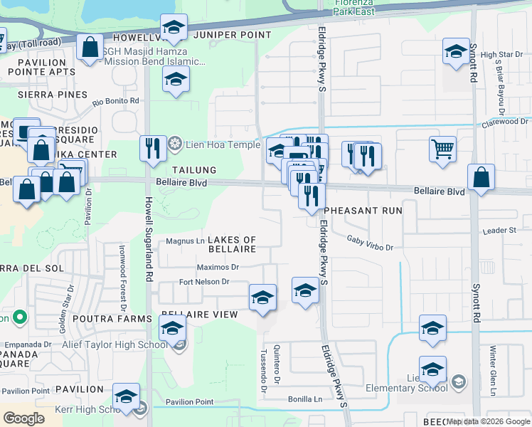 map of restaurants, bars, coffee shops, grocery stores, and more near 6818 Metro Boulevard in Houston