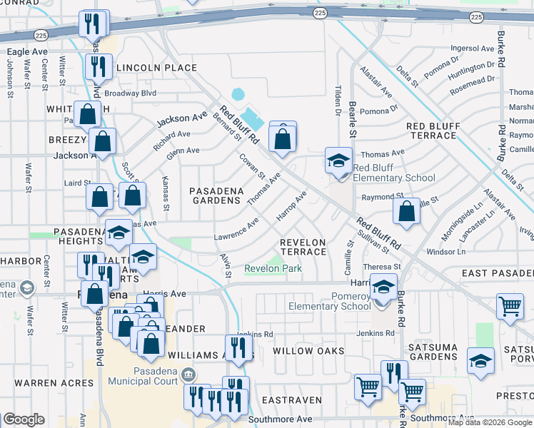 map of restaurants, bars, coffee shops, grocery stores, and more near 1506 Thomas Avenue in Pasadena