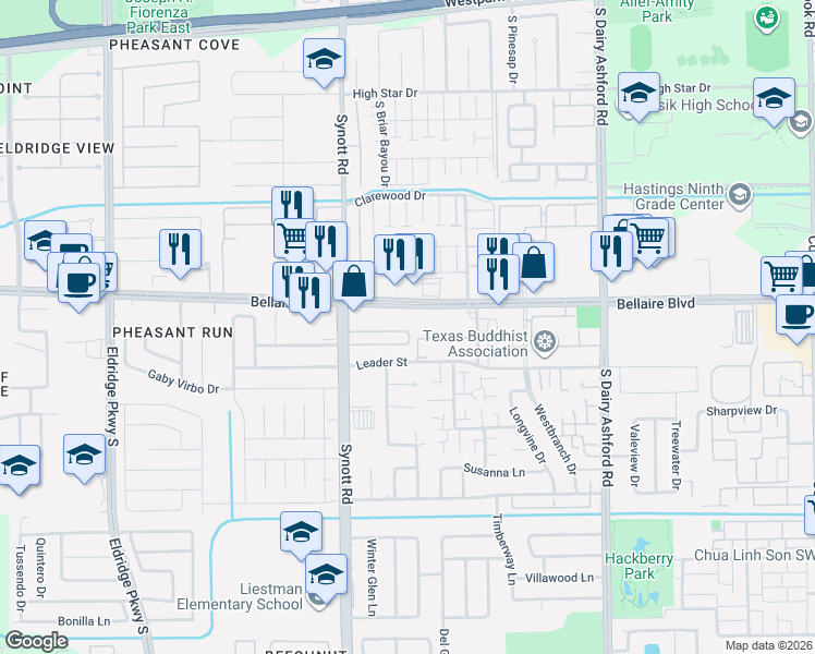 map of restaurants, bars, coffee shops, grocery stores, and more near in Houston