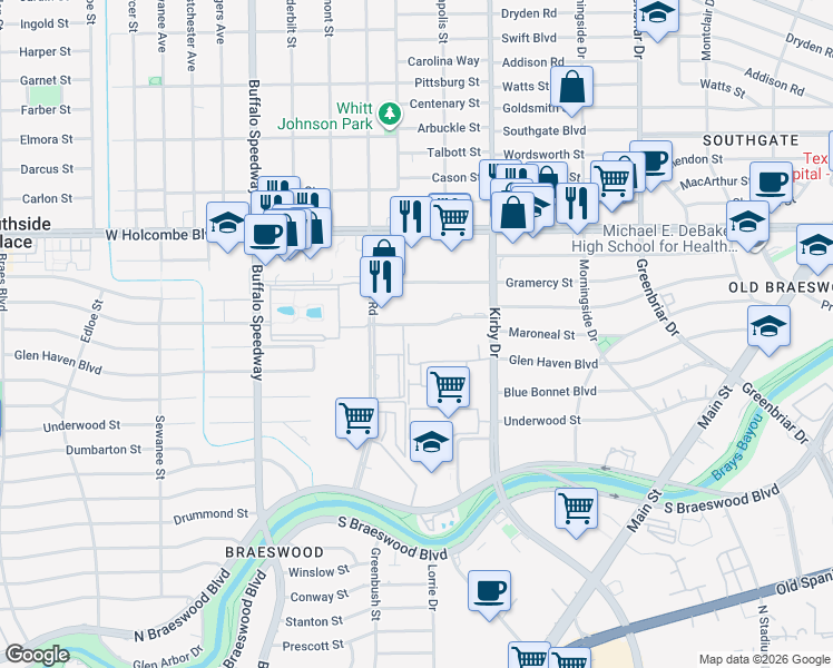 map of restaurants, bars, coffee shops, grocery stores, and more near 2798 Bellefontaine in Houston
