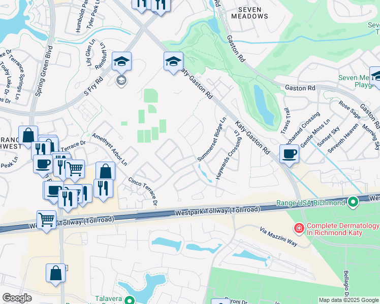 map of restaurants, bars, coffee shops, grocery stores, and more near 6226 Havenwood Canyon Lane in Katy