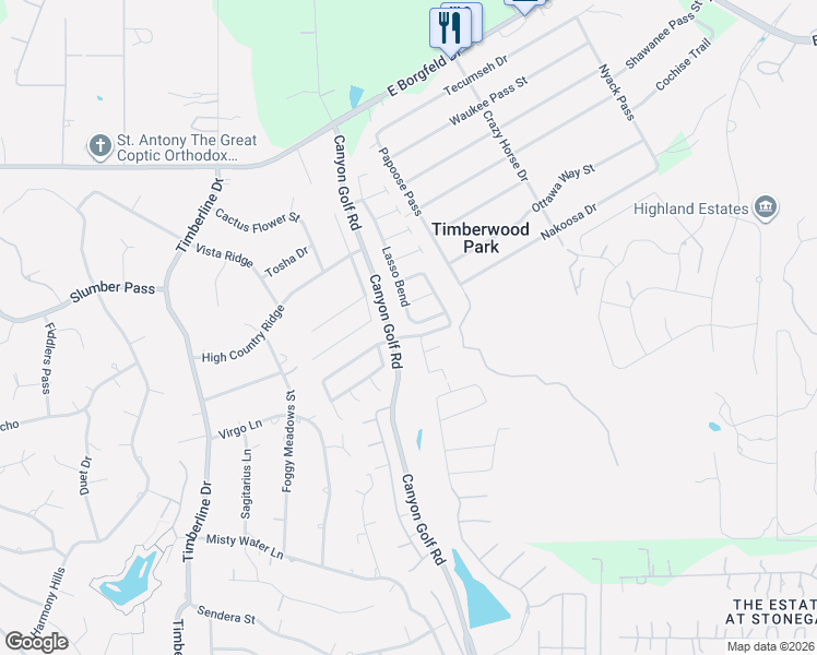 map of restaurants, bars, coffee shops, grocery stores, and more near 27235 Lasso Bend in San Antonio