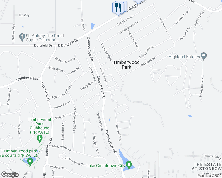 map of restaurants, bars, coffee shops, grocery stores, and more near 27227 Lasso Bend in San Antonio