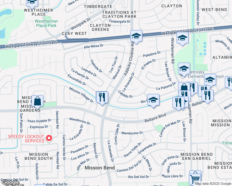map of restaurants, bars, coffee shops, grocery stores, and more near 6903 Addicks Clodine Road in Houston