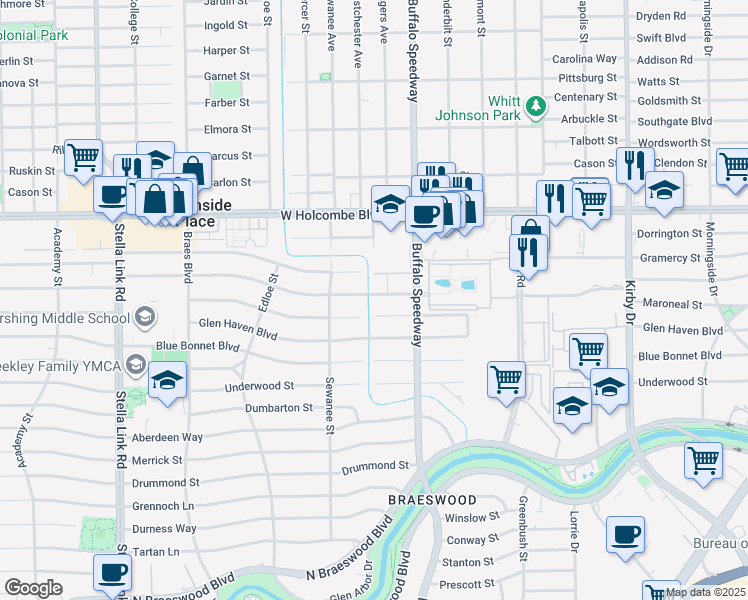 map of restaurants, bars, coffee shops, grocery stores, and more near 3355 Bellefontaine in Houston