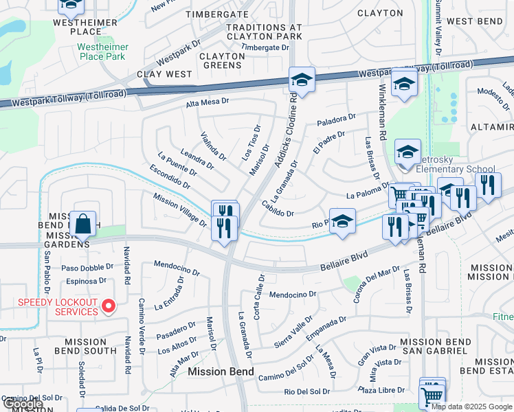 map of restaurants, bars, coffee shops, grocery stores, and more near 6903 Addicks Clodine Road in Houston
