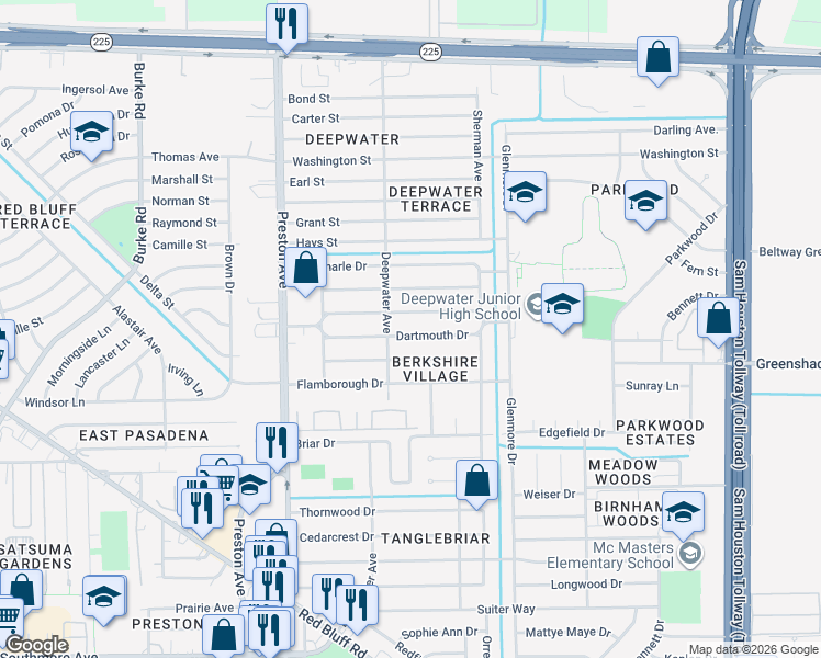 map of restaurants, bars, coffee shops, grocery stores, and more near 3211 Dartmouth Drive in Pasadena