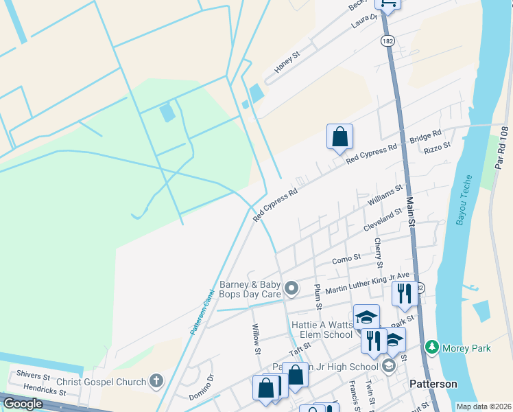 map of restaurants, bars, coffee shops, grocery stores, and more near 676 Red Cypress Road in Patterson