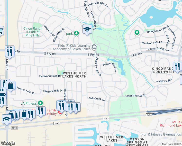 map of restaurants, bars, coffee shops, grocery stores, and more near 6119 Gatewood Manor Drive in Katy