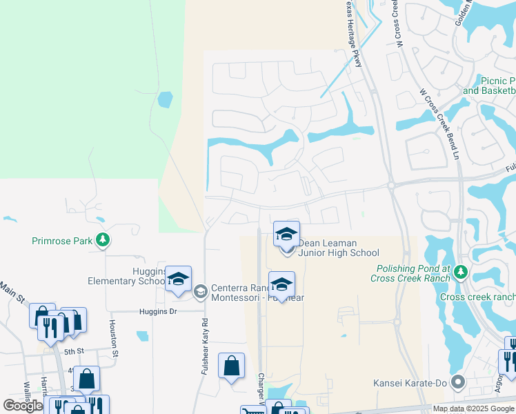 map of restaurants, bars, coffee shops, grocery stores, and more near 6030 Texas Heritage Parkway in Fulshear