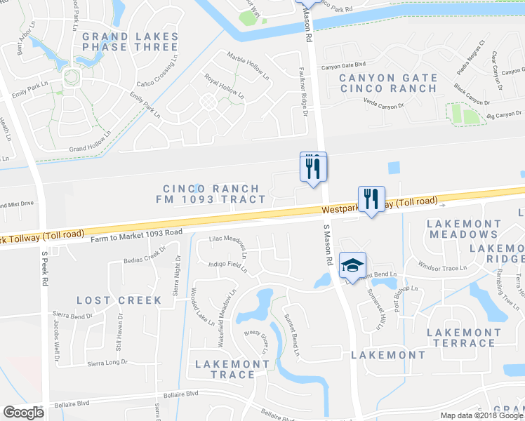 map of restaurants, bars, coffee shops, grocery stores, and more near 20890 Farm to Market 1093 in Katy