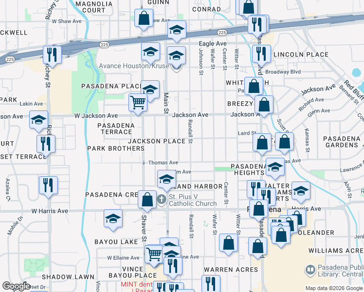 map of restaurants, bars, coffee shops, grocery stores, and more near 607 Spooner Street in Pasadena