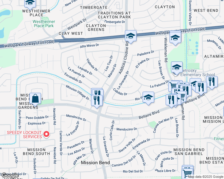map of restaurants, bars, coffee shops, grocery stores, and more near 6903 Addicks Clodine Road in Houston