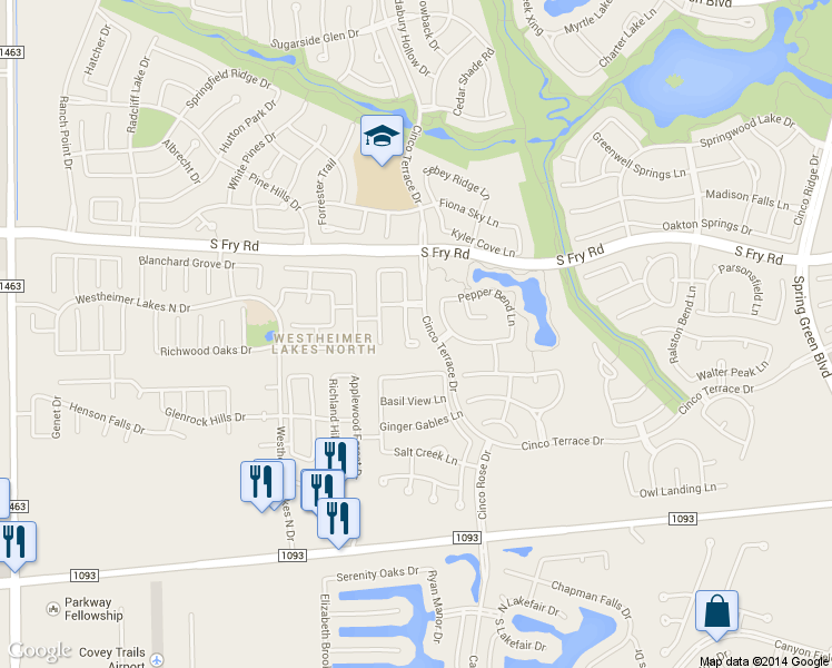 map of restaurants, bars, coffee shops, grocery stores, and more near 6119 Gatewood Manor Dr in Katy