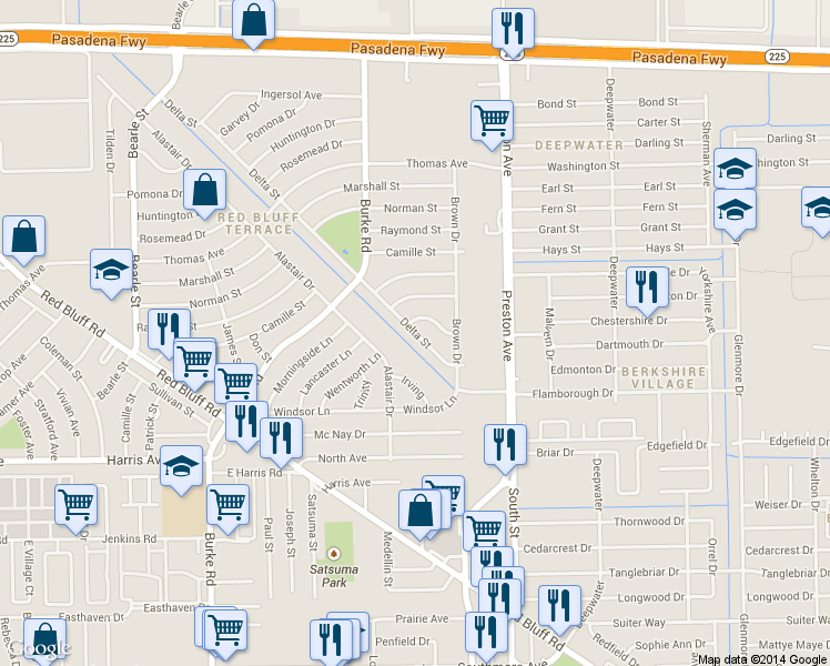 map of restaurants, bars, coffee shops, grocery stores, and more near 532 Delta St in Pasadena
