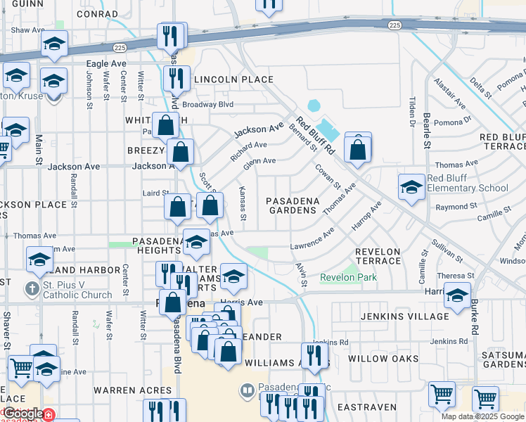 map of restaurants, bars, coffee shops, grocery stores, and more near 1529 East Park Lane in Pasadena
