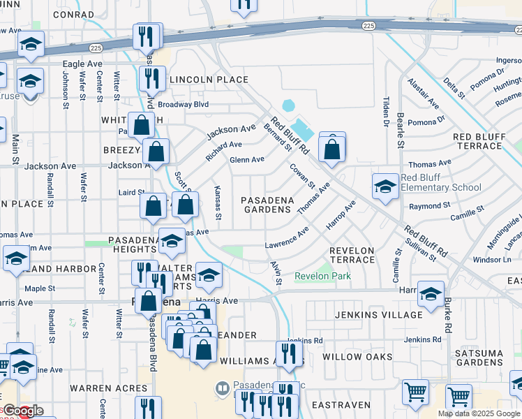 map of restaurants, bars, coffee shops, grocery stores, and more near 612 Alvin Street in Pasadena