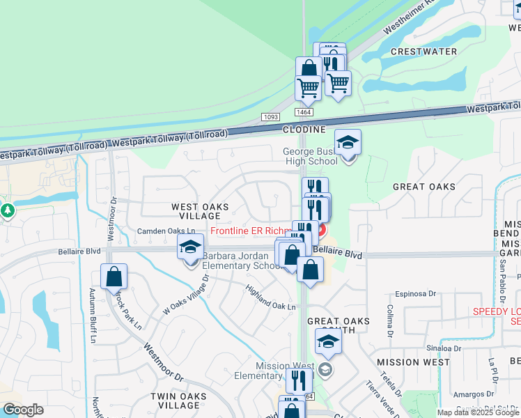 map of restaurants, bars, coffee shops, grocery stores, and more near 6726 Cedar Path in Richmond