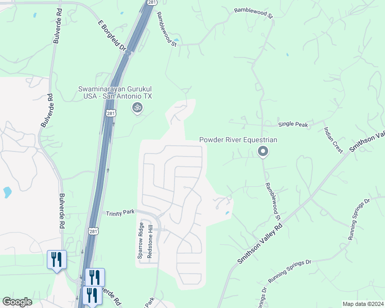 map of restaurants, bars, coffee shops, grocery stores, and more near 27227 Trinity Bend in San Antonio