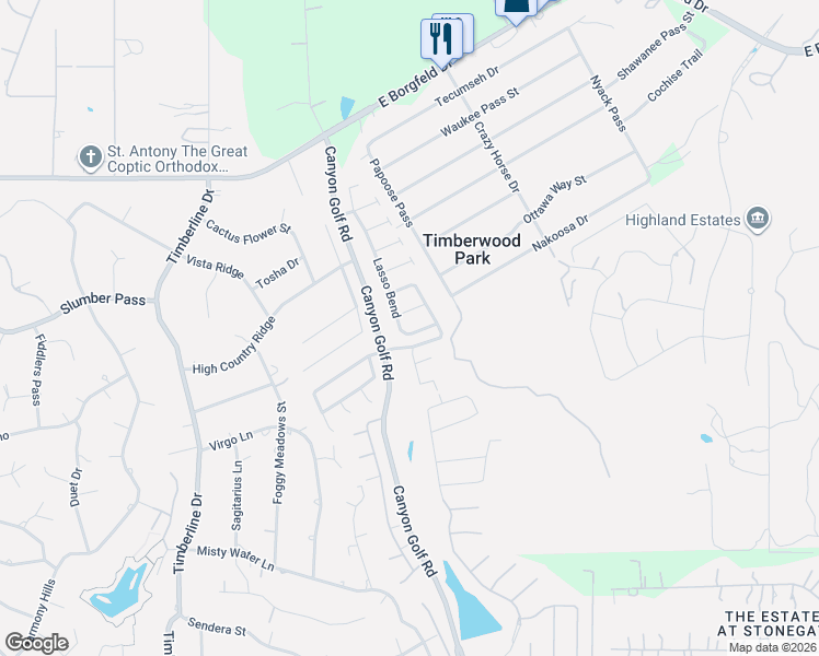 map of restaurants, bars, coffee shops, grocery stores, and more near 27235 Lasso Bend in San Antonio