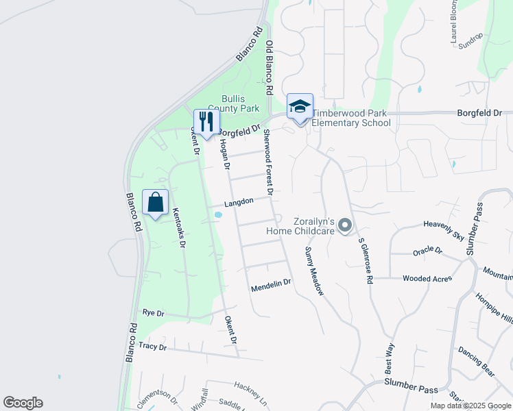 map of restaurants, bars, coffee shops, grocery stores, and more near 1206 Langdon in San Antonio