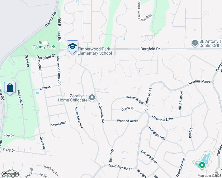 map of restaurants, bars, coffee shops, grocery stores, and more near 27260 South Glenrose Road in San Antonio