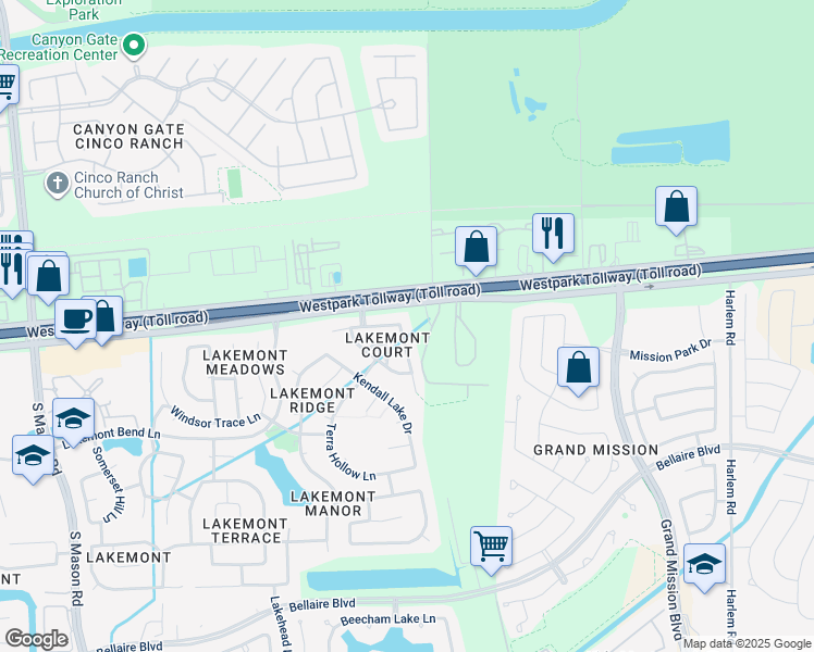 map of restaurants, bars, coffee shops, grocery stores, and more near 6911 Granger Ridge Lane in Richmond
