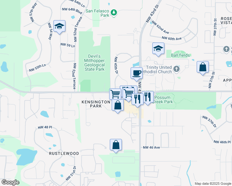 map of restaurants, bars, coffee shops, grocery stores, and more near 4613 Northwest 53rd Avenue in Gainesville